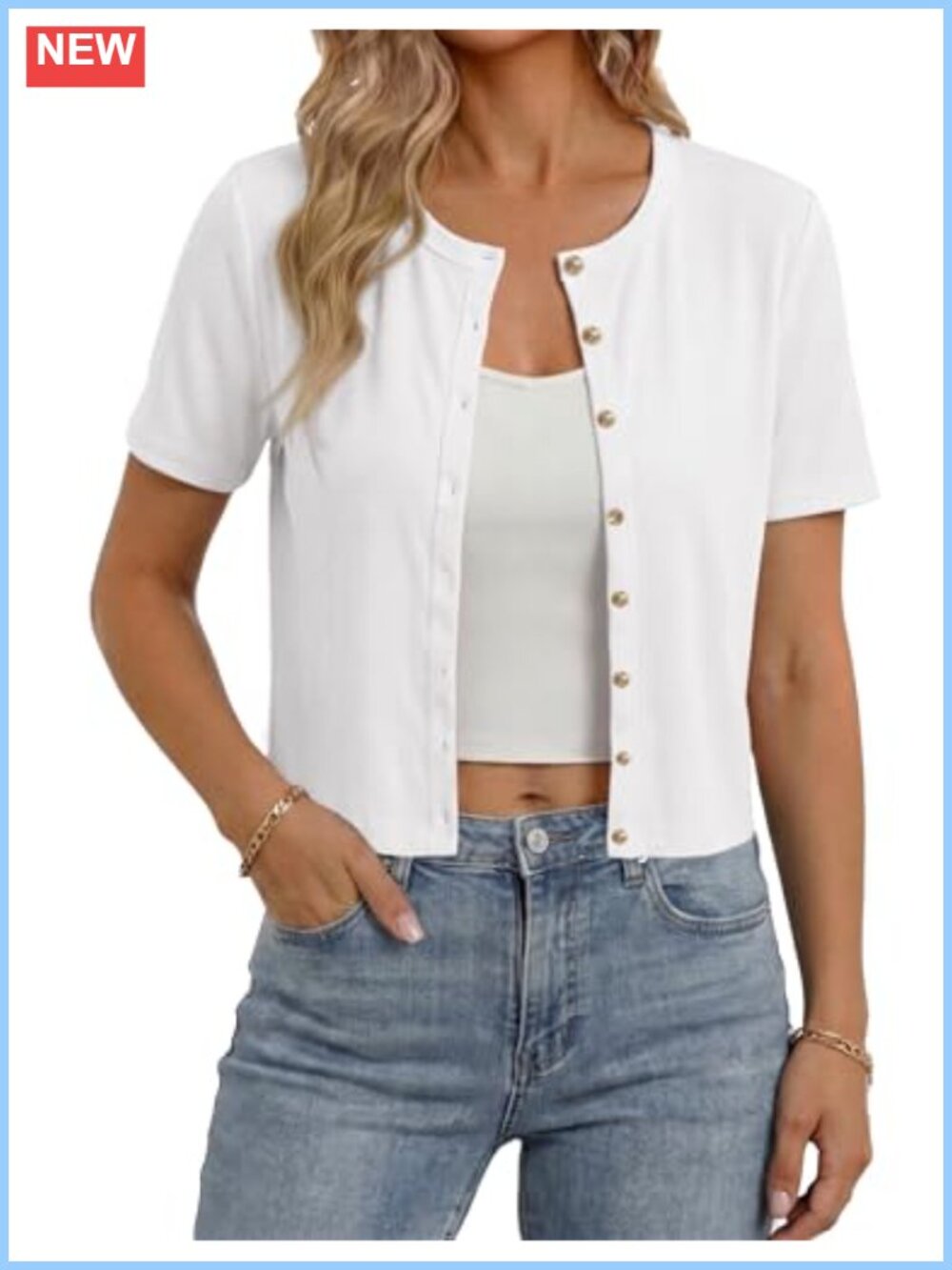 Gleeneat Women's Ribbed Short Sleeve Button Down Cropped Cardigan Sweater